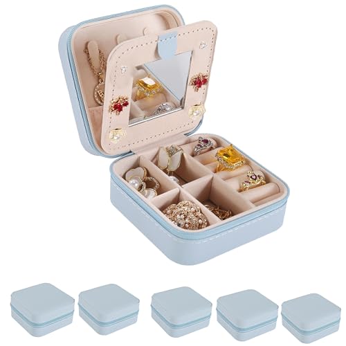 Image of KElofoN Travel jewelry case Travel jewelry box Travel Jewelry Organizer Small Jewelry Organizer Box for Girls Women with Mirror (Sky blue-5)
