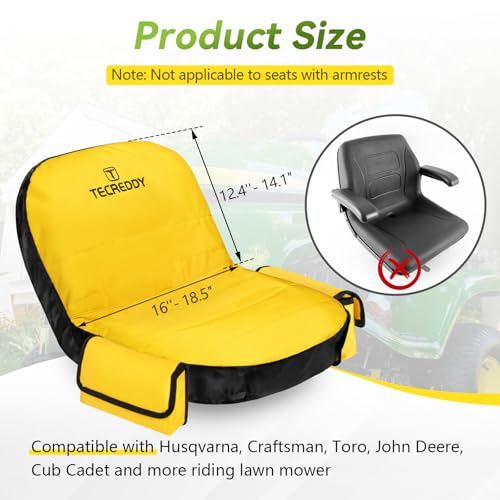 Image of Lawn Mower Seat Cover, Weatherproof Heavy Duty Tractor Seat Cover for John Deere LP92324 Cub Cadet Riding Lawn Mower, 600D Oxford Fabric with Storage Pouch, Medium