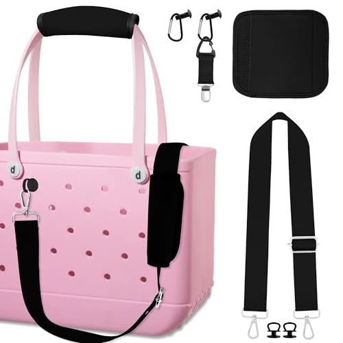 Image of lukasuo Bag Strap Accessories Set for Bogg Bag-Adjustable Crossbody Wide Strap, Luggage Handle Wrap, Hat Clip & 2 Key Holders for All Size Beach Rubber Tote Bags for Women (Black)
