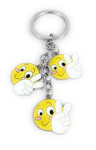 Key Era Designer Smiley with Victory Symbol Metal Keychain/Keyring Friendship Valentine Day, Birthday Gift (Yellow)