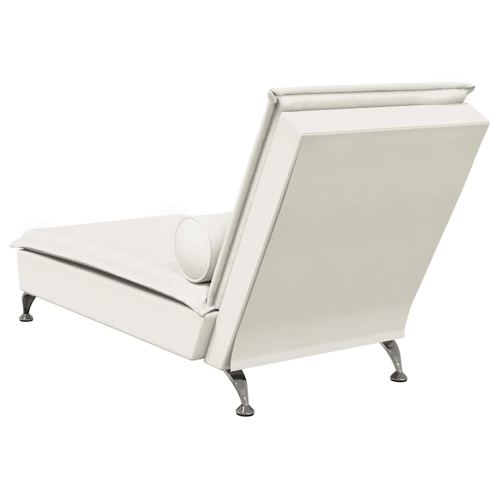 Chaise Longue Massaggiante in Velluto Crema con Cuscino cervicale, 1 Punto Massaggio, Gambe in Metallo Cromato, 136,5 x 56 x 75 cm, per Soggiorno Camera da Letto per rilassarsi e leggere