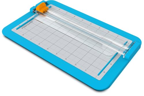 Fiskars Papierschneider für Kinder ab 6 Jahren, Sichere Papierschneidemaschine für gerade Schnitte, Verdeckte Klinge, 29,2 x 17,8 cm, Blau/Silber/Gelb, 1082504