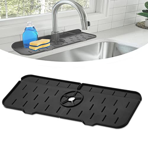 POYET Pare-éclaboussures pour évier de Robinet, Tapis de Robinet d'évier en Silicone, Attrape-éclaboussures de Robinet de Cuisine pour Cuisine Salle de Bain (Noir) Cover