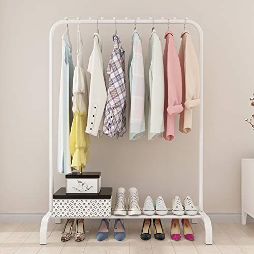 althiqahkey Clothes Rack Metal Garment Racks Heavy Duty Indoor Bedroom Cool Clothing Hanger with Top Rod and Lower Storage Shelf high Storage Rack (110cm, white)