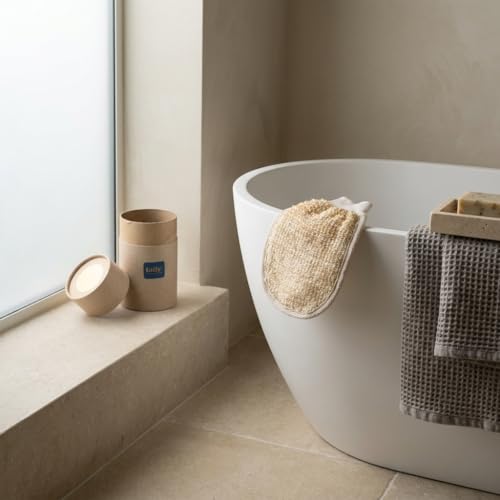 Image of Ramie Fiber Bath Mitt (Bath Glove) | Beige Natural Handheld Body Scrubber | Easy-to-Use Daily Bath Accessory for Gentle Cleansing | Eco-Friendly & Comfortable Design - Pack of 1