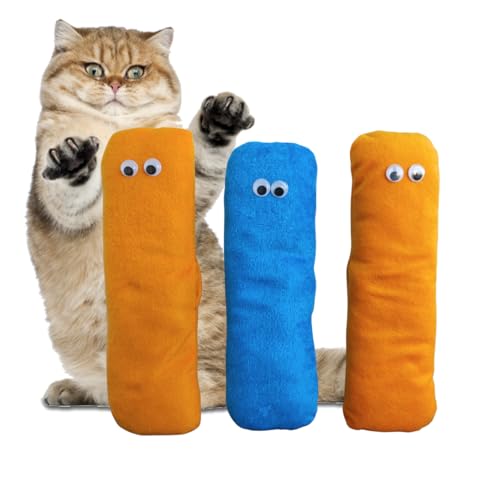 Image of Kipenzi Cat Kicker Plush Toy Set for Cats & Kittens | Soft, Colorful & Lightweight Toys with Catnip fillable Pocket | Non-Squeaky, Fun Indoor Play | Pack of 3 (Colors May Vary)