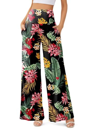 JZC Women's Palazzo Lounge Pants Casual Wide Leg Pants High Waist Flowy Toursers with Pockets