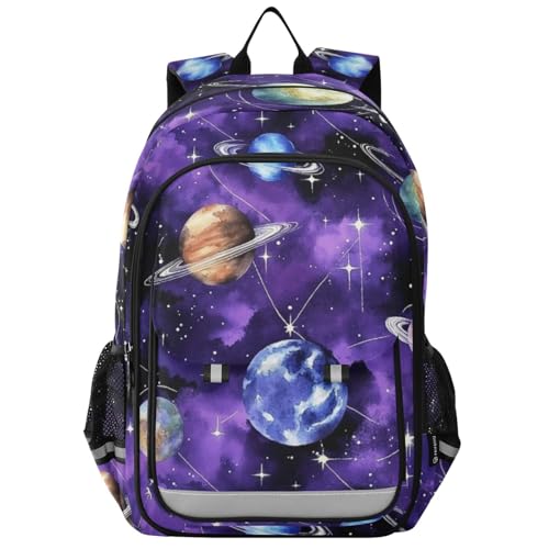 Sac à dos pour ordinateur portable enfants violet planètes étoiles grand volume lycée