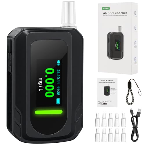 BEE&FLOWER Ethylotest - Ethylotest Electronique, Alcootest avec capteur électrochimique et Commande à 1 Bouton, Ethylometre avec 10 Embouchures, Test Alcoolémie précis de la Police