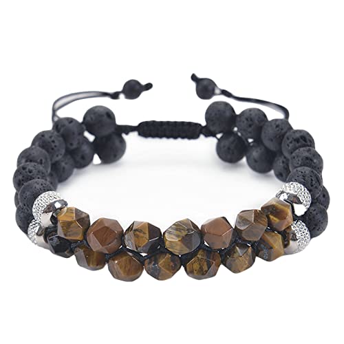 Bracelet de Pierre de Lave avec Couronne Finition Soignée Perles Extensibles