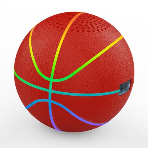 INLOOKSEEK Glow in the Dark Basketball Bluetooth Speaker, Mini Baseball-Sized LED Light Up Ball, Leather Pelota de Basketball, Glow Balls Sports Basketballs Stuff Ornament Gift
