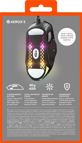 Steelseries Aerox 5 - Lightweight Gaming Mouse - 18000 Cpi -- Truemove Air Optical Sensor - Ultra-Lightweight Water Resistant Design - Universal Usb-C Connectivity #TOP7