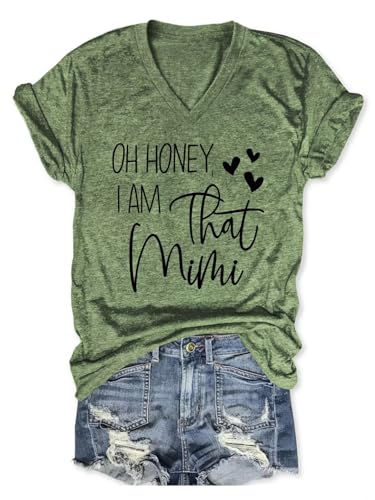 Oh Honey I Am That Mimi V Neck T-Shirt,Mimi Graphic Tops for Women Crew Neck Shirts Short Sleeve Casual Tees