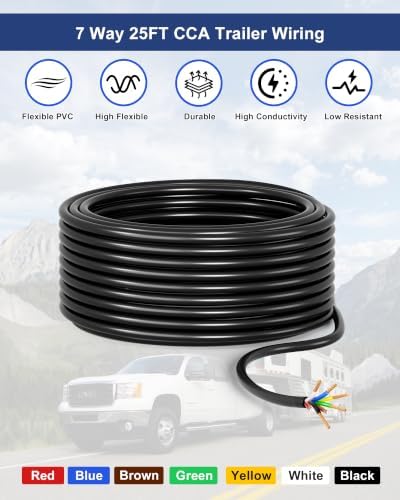 7 Way Trailer Wire 25FT, Heavy Duty 14 Gauge 7 Pin Trailer Wiring Harness — view 2