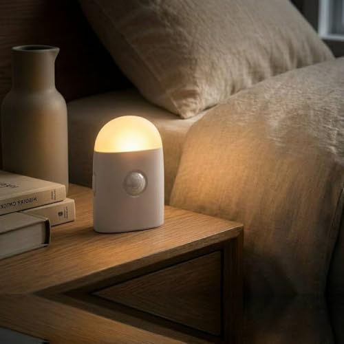Image of Motion Sensor LED Night Light,Warm White 3 Levels Dimmable Rechargeable Battery,Stick-On & Hook Mount Wireless Closet Light for Cabinet,Wardrobe,Stairs,Hallway,Bathroom,Bedroom,Camping(1 Pack)