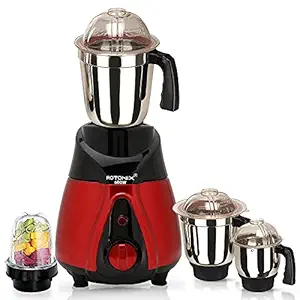 Rotomix BTRRSA21 600Watts Mixer Juicer Grinder with 4 Jars (Small Bullets Jar, 1 Liquid Blending Jar, 1 Dry Grinding Jar and 1 Chutney Jar) - Red
