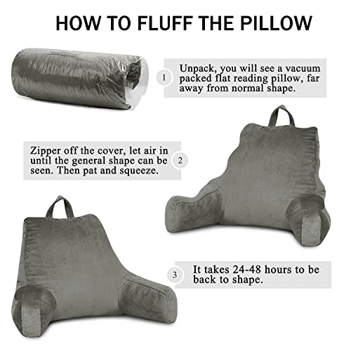 Lovtex Reading Pillow With Removable Cover, Back Pillow For Sitting Up In Bed With Arms And Pockets, Bed Rest Pillow Adult, 20 X 15 Inches(Dark Grey) #TOP4