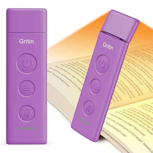 Gritin Leselampe Buch Klemme, USB C Wiederaufladbare Buchlampe Augenschonende Leselicht für Lesen ins Bett, 3 Farbtemperaturen & Stufenlos Dimmbar, Winkel Eintsellbar Klemmleuchte, Dunkelviolett
