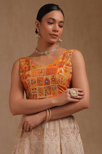 Image of Soch Womens Georgette Floral Print Padded Blouse with Zari