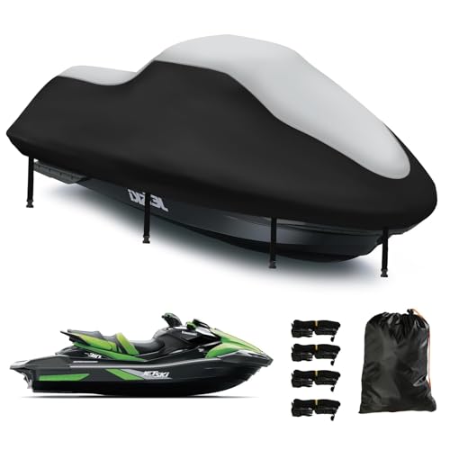 Jet Ski Cover 3 Seater,Upgraded 420D Heavy Duty Waterproof Waverunner Cover Waverunner Polaris from 295 to 317cm (Silver Black)