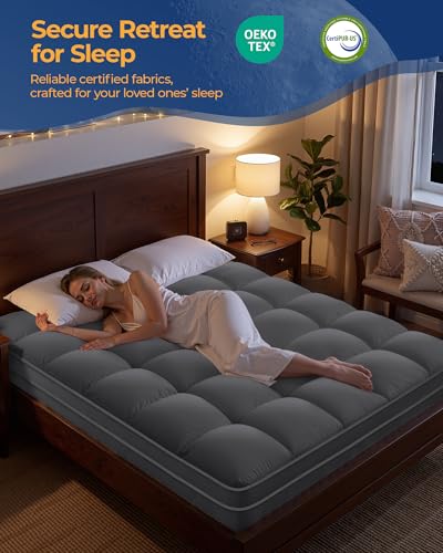 Image of Queen Mattress Topper, Extra Thick Mattress Pad Cover for Deep Sleep,3D+7D Snow Down Alternative Fill Overfilled Plush Pillow Top Mattress with 8-23 Inch Deep Pocket-Grey