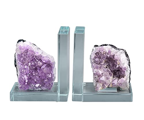 AMOYSTONE Heavy-Duty Amethyst L-Shaped Glass Bookends, 1 Pair (4-6 LBS)