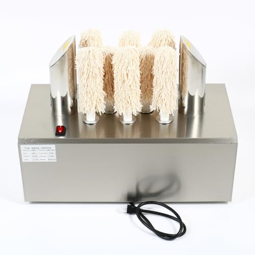 XUXIAO Professional Glass Polishing Machine, Pulidora Copas Eléctrica con Secador Aire, Stainless Steel Glass Cleaner, for All Common Glass Types 8head