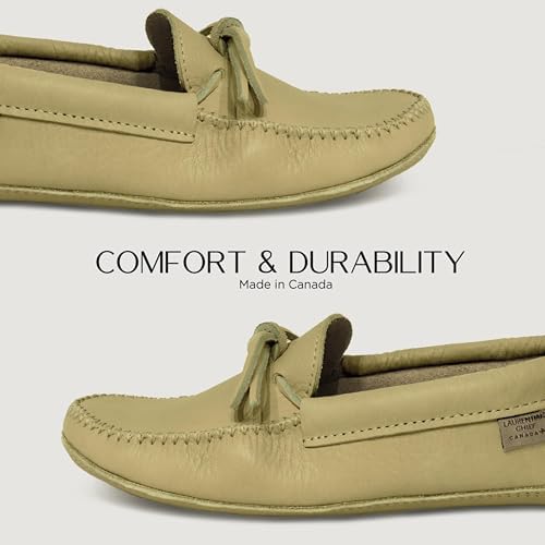 Image of Laurentian Chief Moccasin Slippers for Women with Genuine Cowhide Leather - Canadian Quality Durable Comfortable Stylish Indoor Fancy Shoes for Ladies