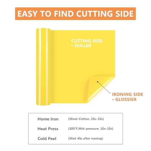 Image of HTVVETUR Yellow HTV Iron on Vinyl 12Inch by 35ft Heat Transfer Vinyl for T-Shirt HTV Rolls for All Cutter Machine - Easy to Cut & Weed (35ft, Yellow)
