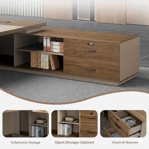 Image of Lakdi The Furniture Co Luxury Executive Director Table with Premium Wood Finish and Beige Panels, Spacious Modern Office Desk for CEO & Director Cabins - LDL-728