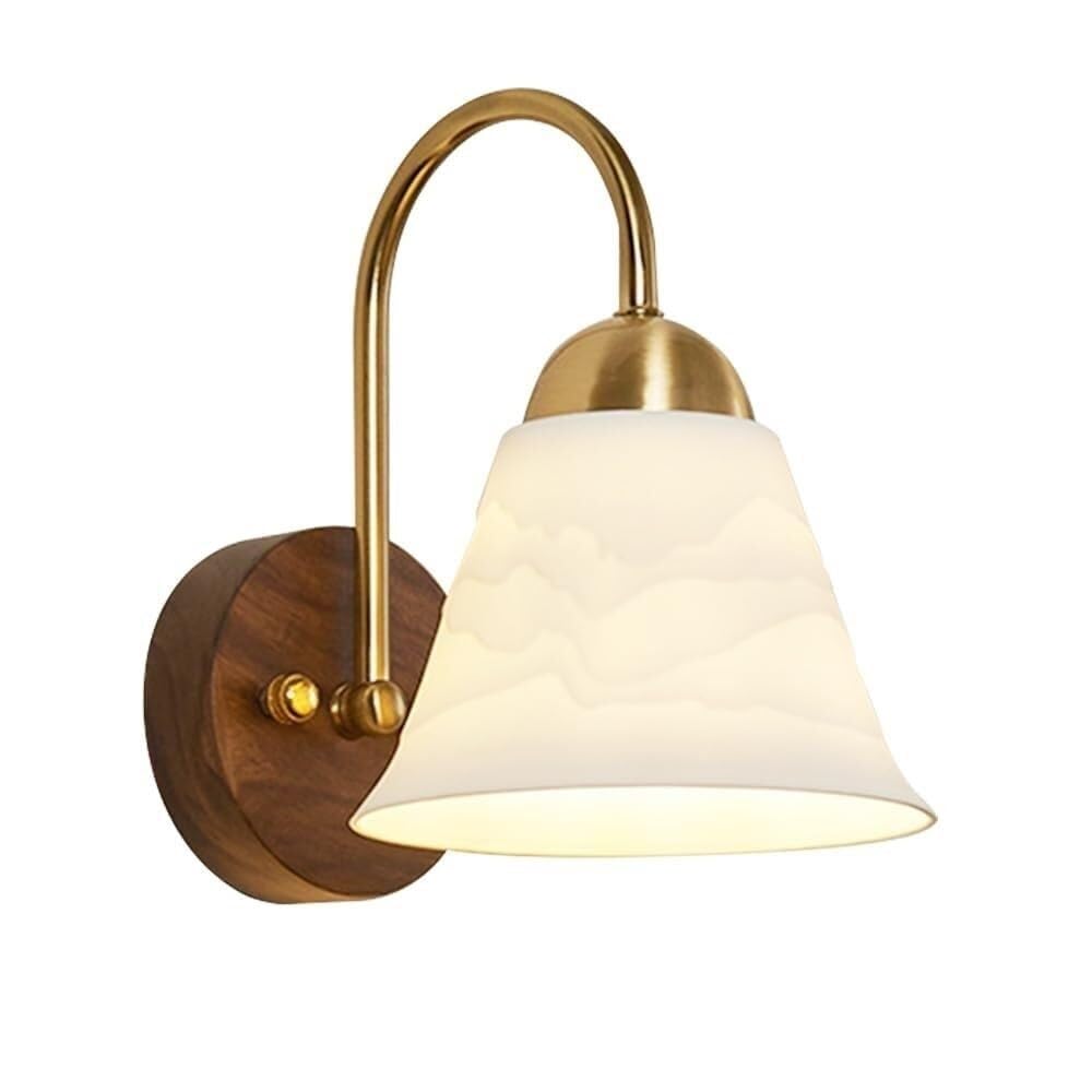 CWCQGH Vintage Simple Walnut Wall Light White Ceramic Lampshades Brass Wall Light E27 Lighting Wall Mounted Lamp, Bedroom Decorative Wall Light, for Bedroom Bedside Study Stairs,A