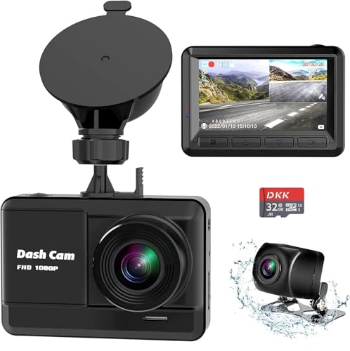 Image of Dash Cam Front and Rear, Mini Dash Cam 1080P Full HD with 32GB SD Card, 2.45 inch IPS Screen, 2 Mounting Ways, Night Vision, WDR, Accident Lock, Loop Recording, Parking Monitor