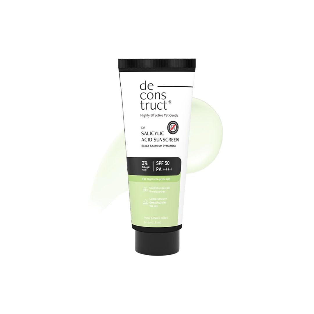Deconstruct 2% Salicylic Acid Sunscreen SPF 50 PA++++ | Sunscreen for acne prone skin, oily, dry and combination | Unclogs Pores | Controls Excess Oil | Matte Finish | Lightweight, Quick Absorb | For Oily & Acne-Prone Skin | For Men & Women 50g-image-47