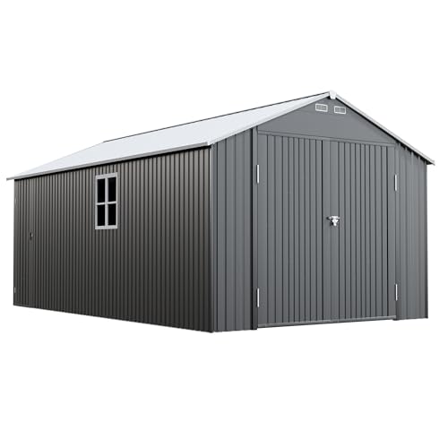 Image of Greesum 12x20FT Metal Carport with Walk-in Side Door, All Weather Metal Garage Shed with Window and Vent, Canopy Shelter with Heavy Duty Frame and Galvanized Roof for Cars, Boats, Tools, Black