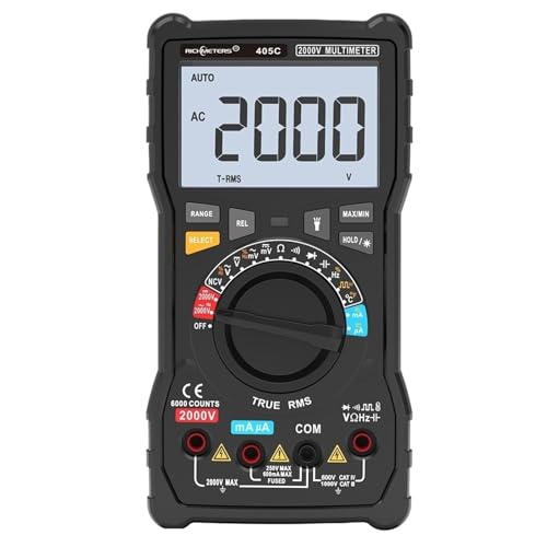 デジタルマルチメーター 自動測距 カラフルな画面静電容量抵抗 耐火性 ACDC 電圧温度テスター(RM405B)