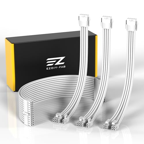 【新品】CableMod 白 スリーブケーブルセット CableModの白い電源延長ケーブルセット、スリーブ装飾済み