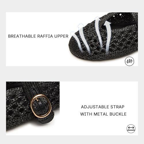 Image of Woven Ballet Flats Women Mesh Raffia Flats Round Toe Mary Janes Comfortable Ballerina Flat Shoes