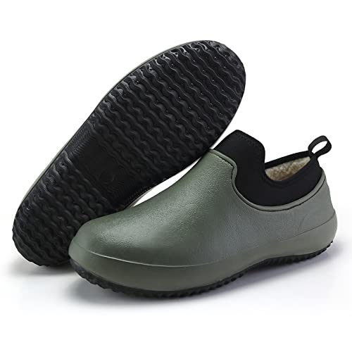 Chef Shoes Men Women Non-Slip Oil Water Resistant Safety Work Shoes Nurse Shoes Fur Lined Clogs for Food Service Kitchen Garden Hospital Green