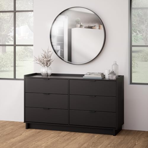 Image of Prepac Simply Modern 6-Drawer Double Dresser for Bedroom, Chest of Drawers, Modern Bedroom Furniture, 52.5 inch wide x 16 inch deep x 29.5 inch tall, Black