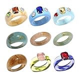 Stacking Resin Rings for Women Bohemian Colorful Crystal Inlaid Rings Stacked Acrylic Band Rings Set...