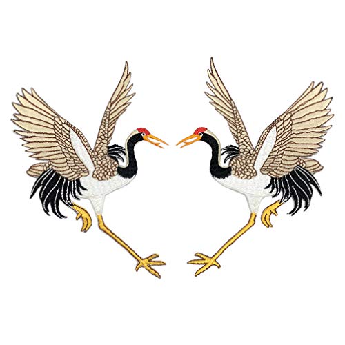 CUTOOP 2 Stück/Set chinesischer Stil Stickerei Kranich Applique Big Patches Rayon Stoff Aufkleber modifizierte Etikettierung DIY Kleidung Kleid Nähen Handwerk Zubehör Cover