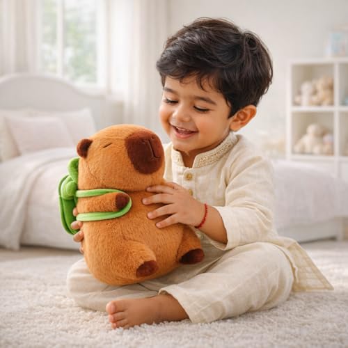 Image of Babique Capybara Soft Toy with Turtle Backpack - 20cm Cute Stuffed Animal Doll for Kids & Toddlers | Snuggle Toy | Gift & Decor