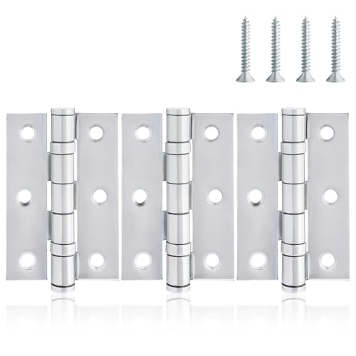 XFORT 3 Inch (75mm) Ball Bearing Door Hinges in Polished Chrome Internal Door Hinges for Wooden Doors - 3 Pack