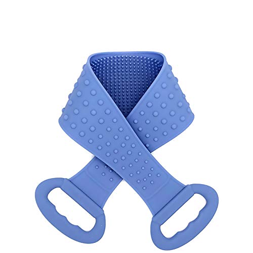 Back Scrubber for Shower with Handles, Silicone Bath Body Brush Upgraded Length to 31.5 Inches/80cm, Exfoliating Back Scrubber Easy to Clean for Men and Women (Blue)