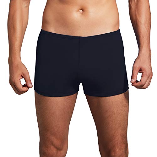 Leshang Mens Swimming Boxers Trunks Drawstring Swim Shorts Males Swimsuit Polyester PBT Fabric Quick Drying-Black-40