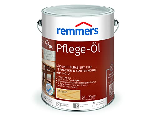 Remmers Pflege-Öl farblos, 5 Liter, Holzöl für Holz innen und außen, wasserabweisend, wetterfest, für Gartenmöbel und Holzterrassen geeignet