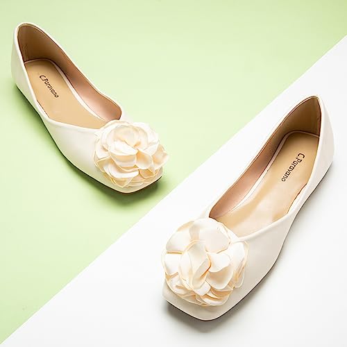 Image of C.Paravano Ballet Flats for Women | Women's Flats | Square Toe | Slip On Dress Shoes | Satin Flower Shoes