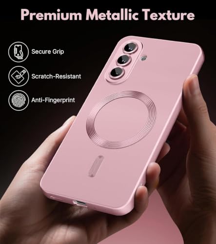 Image of DIZORO Samsung A27 Case, Compatible with Mag Safe Back Cover, Matte Luxury Metallic Luster Flexible TPU Wireless Charging Shockproof Case with Camera Protector (Metallic Silver)