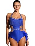 TiaoBug Leotardo De Baile Latino para Mujer Vestido Tutú Sin Mangas con Borlas Body De Baile Latino Jazz Rumba Chachachá Azul Real S