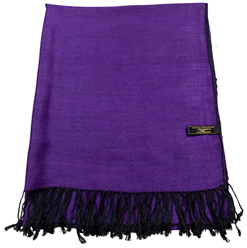 CJ Apparel Black & Purple Solid Color Tassels Design Nepalese Shawl Seconds Scarf Wrap Stole Throw Head Wrap Pashmina Hand Made in Nepal New2